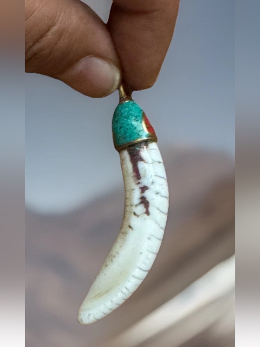 Handmade ethnic tibetan tribal yak bone amulet pendant shape of tusk 2.5”in,15gm